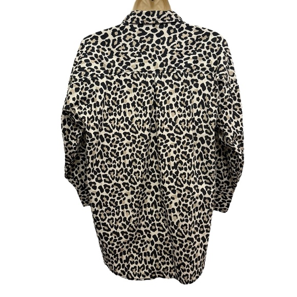 Anthropologie Maeve Bennet Leopard Print Long Sleeve Button Up High Low Top XSP - Picture 11 of 13
